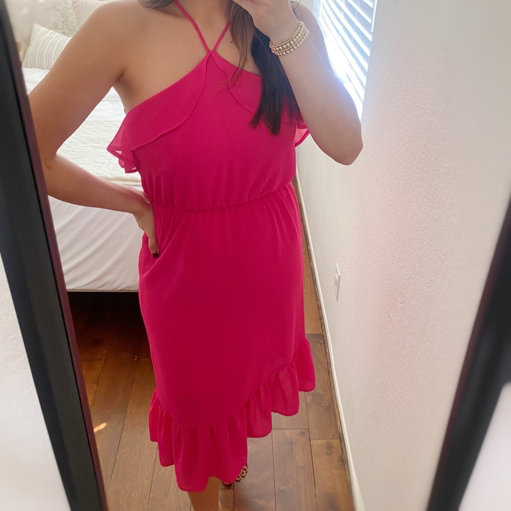 Hot pink ruffle dress